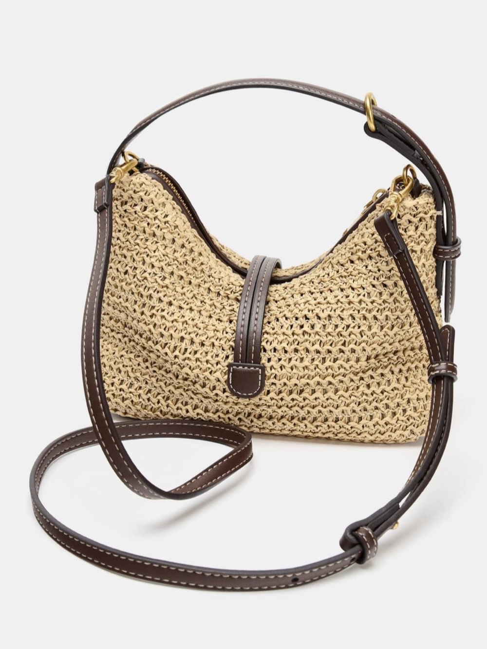 Zara Beige Woven Shoulder Bag with Dark Brown Trim - Picture 2 of 4